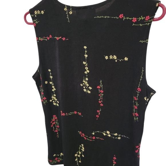 Frazier Lawrence Pretty Black Sleeveless top Floral Design L - Picture 7 of 7